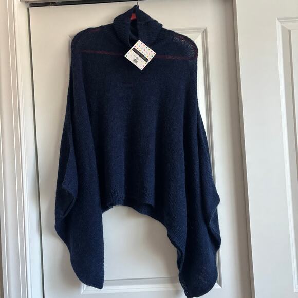 NWT Gretchen Scott Dolman Dolly Poncho Navy OS Mohair Turtleneck Batwing Cape - Picture 1 of 7